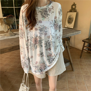 2020夏新款 上衣装 韩版 衣袖 防晒长T恤潮 花色宽松薄款 速发年季
