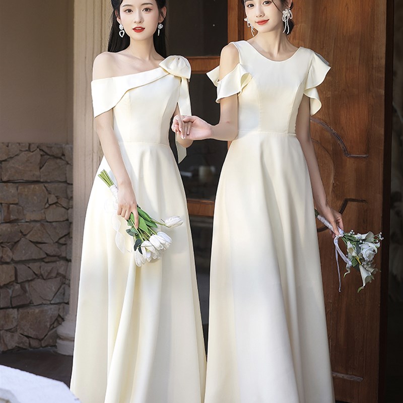 现货速发香槟色伴娘服2025新款春季小众高级姐妹团礼服裙仙气质平