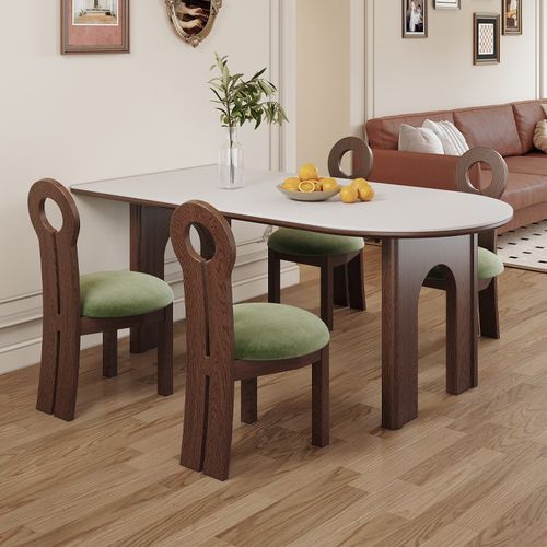 速发奶油风实木岩吃餐桌椅小户型简约白蜡木风靠墙半圆岛台板饭桌