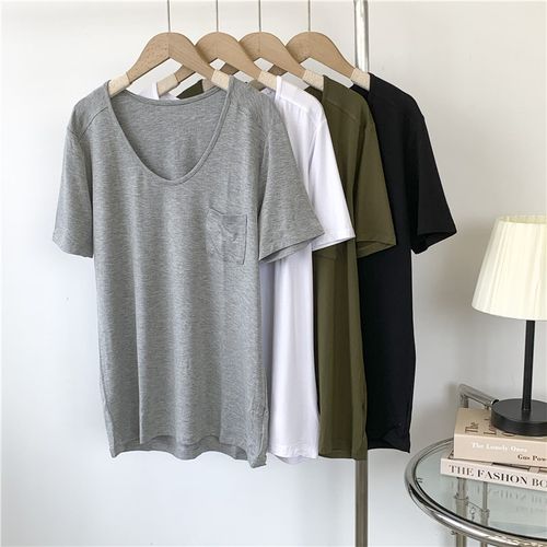 速发莫代尔口纯T恤202夏4季袋色垂坠感中长款圆U领上衣