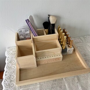 速发美工打磨机收纳盒日式原木新款甲面棉片盒打磨头收纳盒子笔筒
