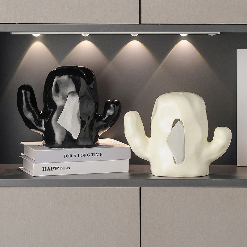 速发创意陶瓷纸几盒客厅玄关茶巾收用餐巾纸盒高级感仙人掌家纳卫