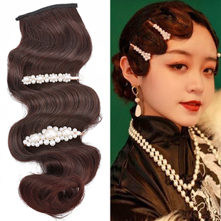 速发古装手推波纹假发民国复古婚礼小刘浪波海影楼发片袍旗发包卷