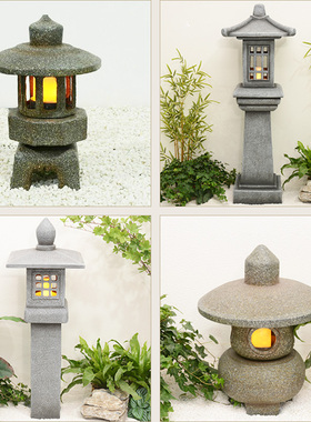 速发石灯庭院青古日式摆件石头灯树脂仿石花园装店酒饰照明灯塔
