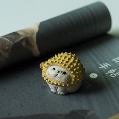 速发清一丨宜兴紫砂榴莲刺猬茶宠 手工陶瓷家居萌宠水果动物摆件