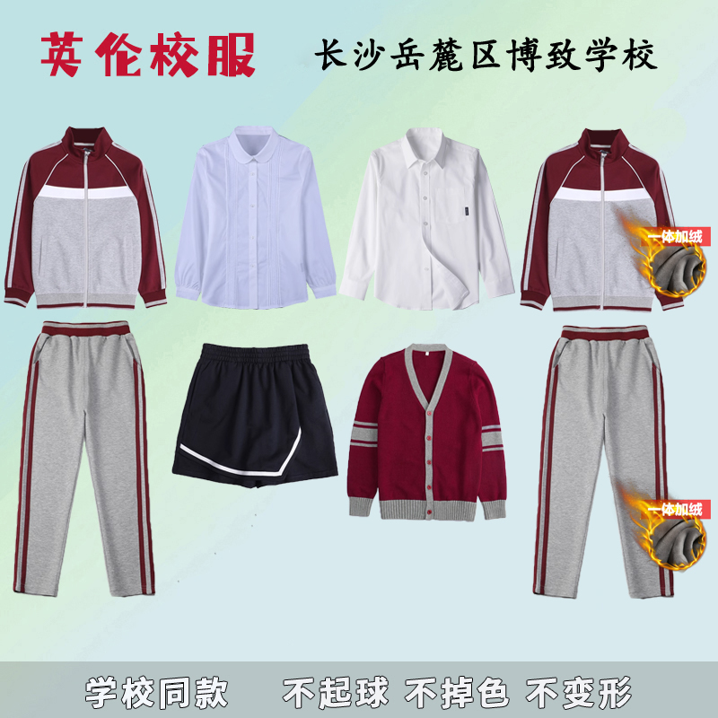 长沙岳麓区博致学校博才拓维学生春秋冬季运动棒球服英伦针织衫