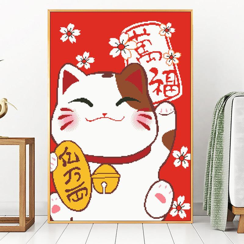 招财猫十字绣2024新款客厅线绣自己绣小件简单手工卡通刺绣满绣