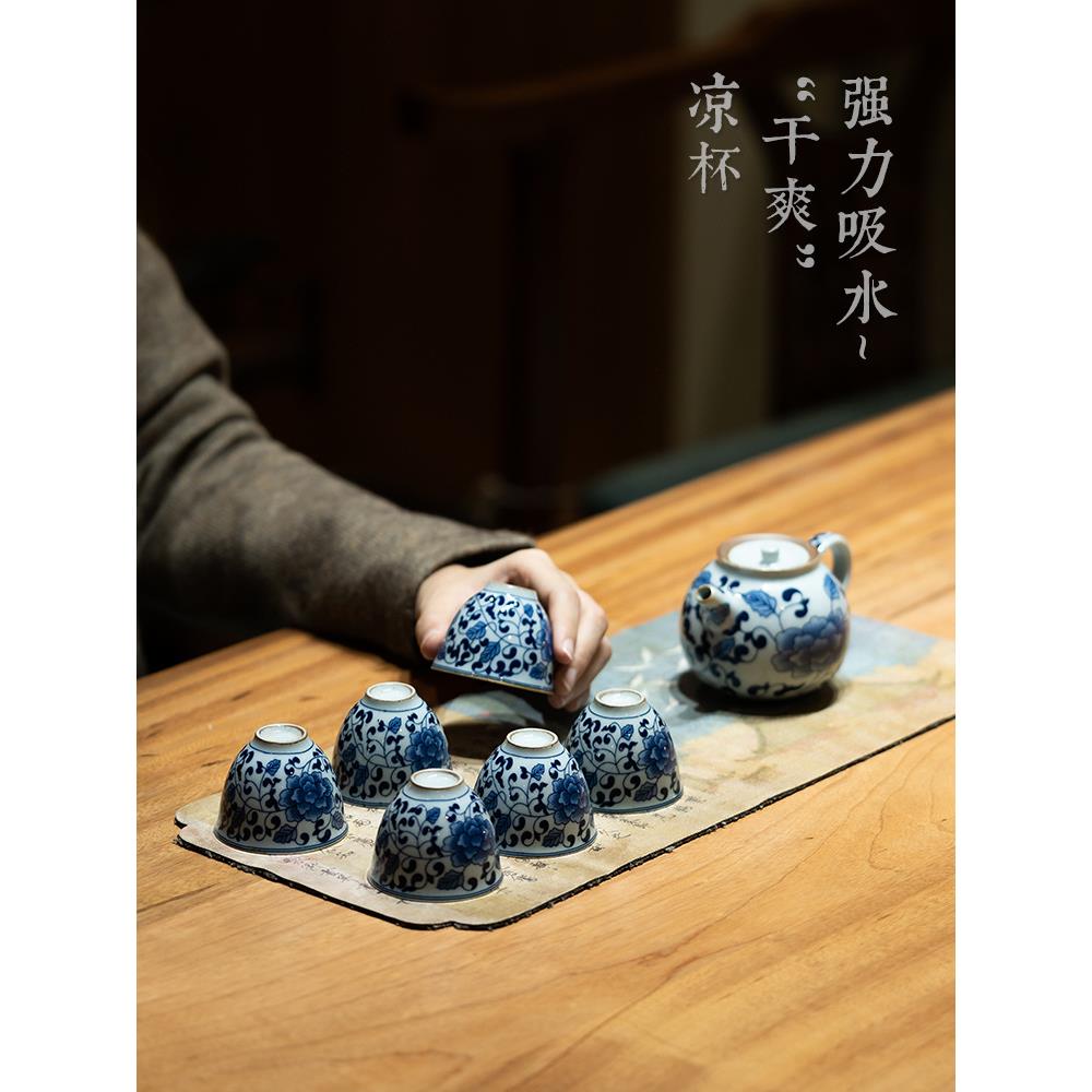 1VPK中式绘彩茶席布茶桌旗加厚双面吸水茶巾禅意功夫茶具茶道配件