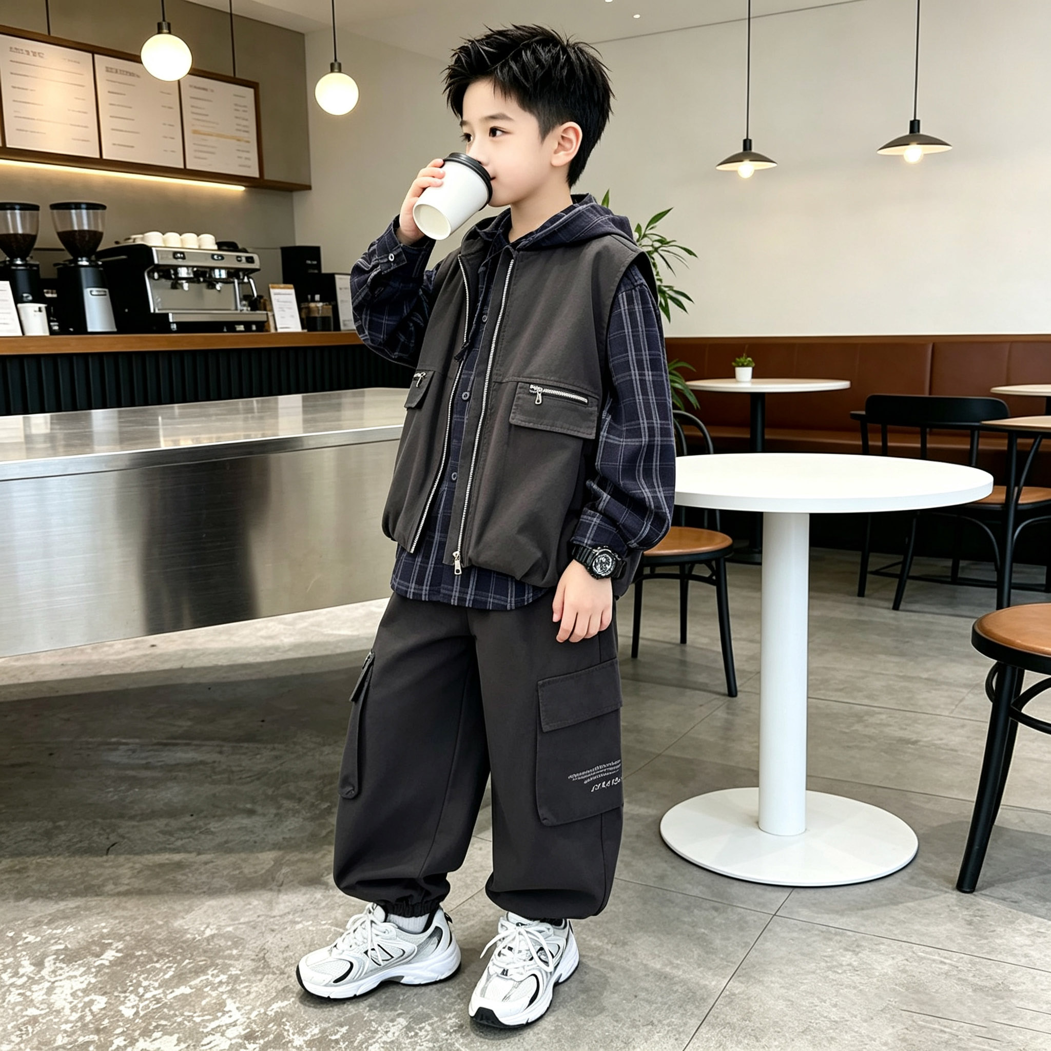 男童春秋工装马甲三件套韩版酷帅洋气中大童休闲套装2026秋季新款