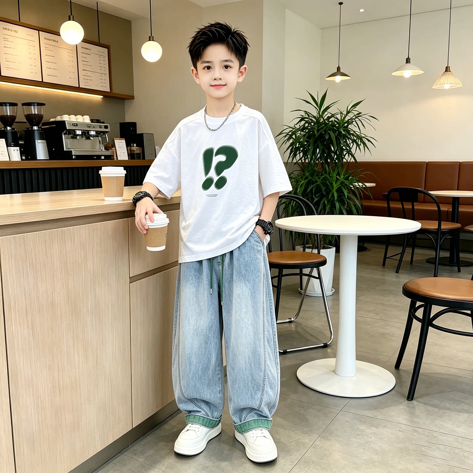 男童夏季休闲两件套短袖T恤牛仔长裤薄款帅气百搭中大童宽松套装
