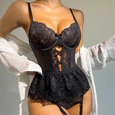 Sexy lace backless perspective sexy lingerie jumpsuit