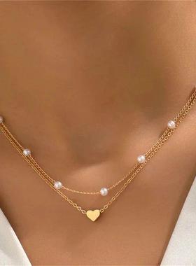 Simple Pearl Choker Necklaces for Women Fashion Double Layer