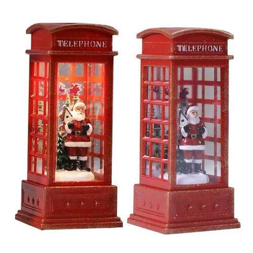 Christmas Red Vintage Luminous Phone Booth Lantern Christmas