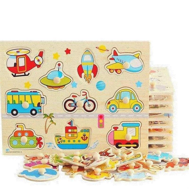 children baby wooden puzzle educational toys with handle