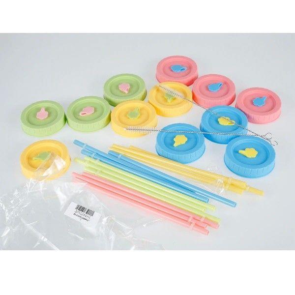 12pcs Colorful Plastic Mason Jar Lids Set Fit for 70mm Wide