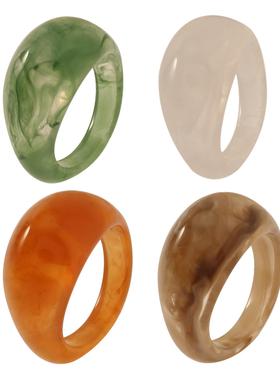 Colored resin ring覆古几何形戒指多彩树脂情侣戒时尚潮流戒指