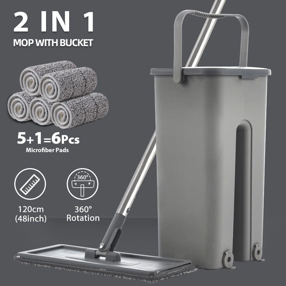Hand Free Flat Floor Mop And Bucket Set For Professional Hom