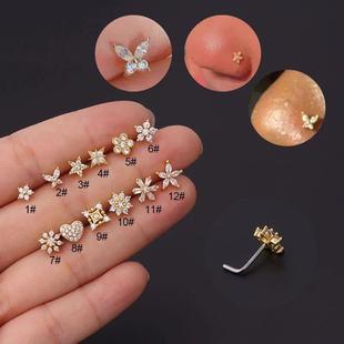 Stainless Steel Small Nose Rings Zircon Flower Heart Nose St