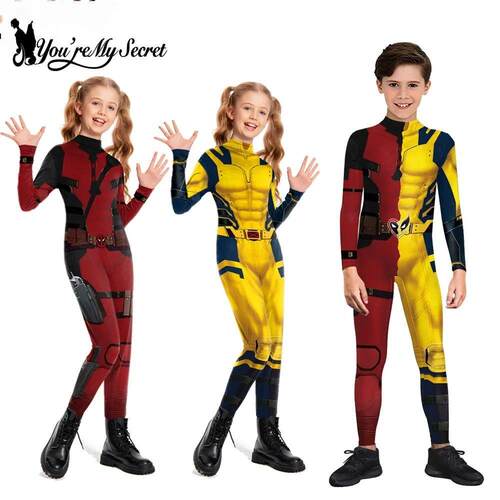 Kids Deadpool Wolverine Cosplay Costume Superhero Boys Girls