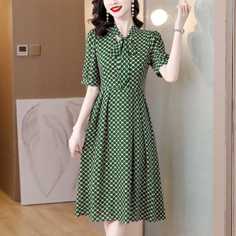 French polka-dot print dress for women, summer new sty fashi