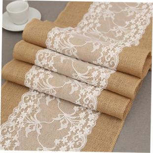 table Christmas黄麻布桌旗蕾丝桌布装 flag cloth 饰 lace Linen
