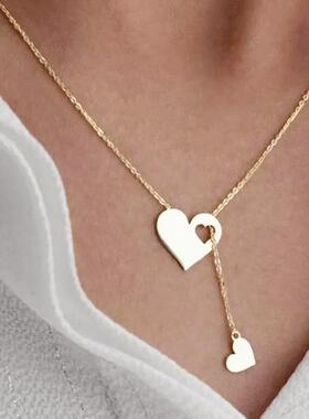 Female Hollow Peach Heart Collar Chain Y-shaped Neck Chain