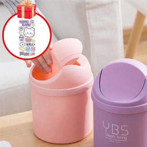 Desktop Bin Small Trash Can Tube with Cover Mini Bedroom