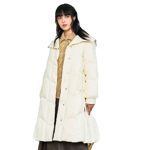 PATAVINITY大翻领洋气保暖90鸭绒羽绒服女冬季中长款修身显瘦外套
