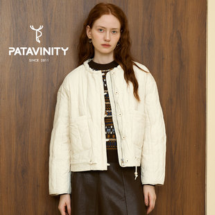 PATAVINITY圆领保暖白鸭绒外套女冬季时尚百搭轻薄下摆抽绳羽绒服