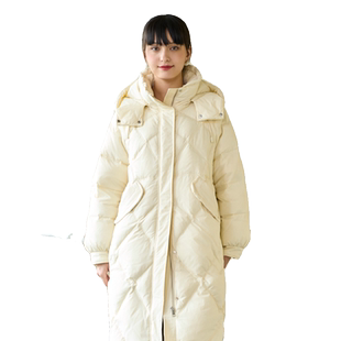 PATAVINITY纯色宽松长款连帽白鸭绒羽绒服女冬季加厚中长款外套