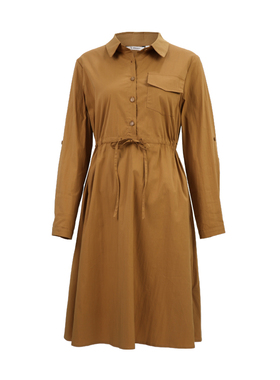 PATAVINITY通勤气质收腰抽绳长款连衣裙女秋季优雅大摆衬衫a字裙