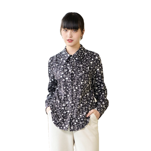PATAVINITY星星花朵印花长袖翻领衬衫女秋冬优雅宽松显瘦雪纺上衣