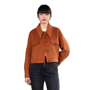 PATAVINITY复古尖领短款双面绒大衣女冬季纯棉羊毛毛呢夹克外套