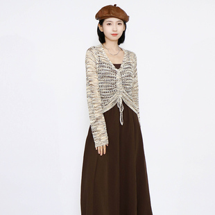 PATAVINITY复古慵懒风两件套针织衫女秋季吊带背心无袖连衣裙套装