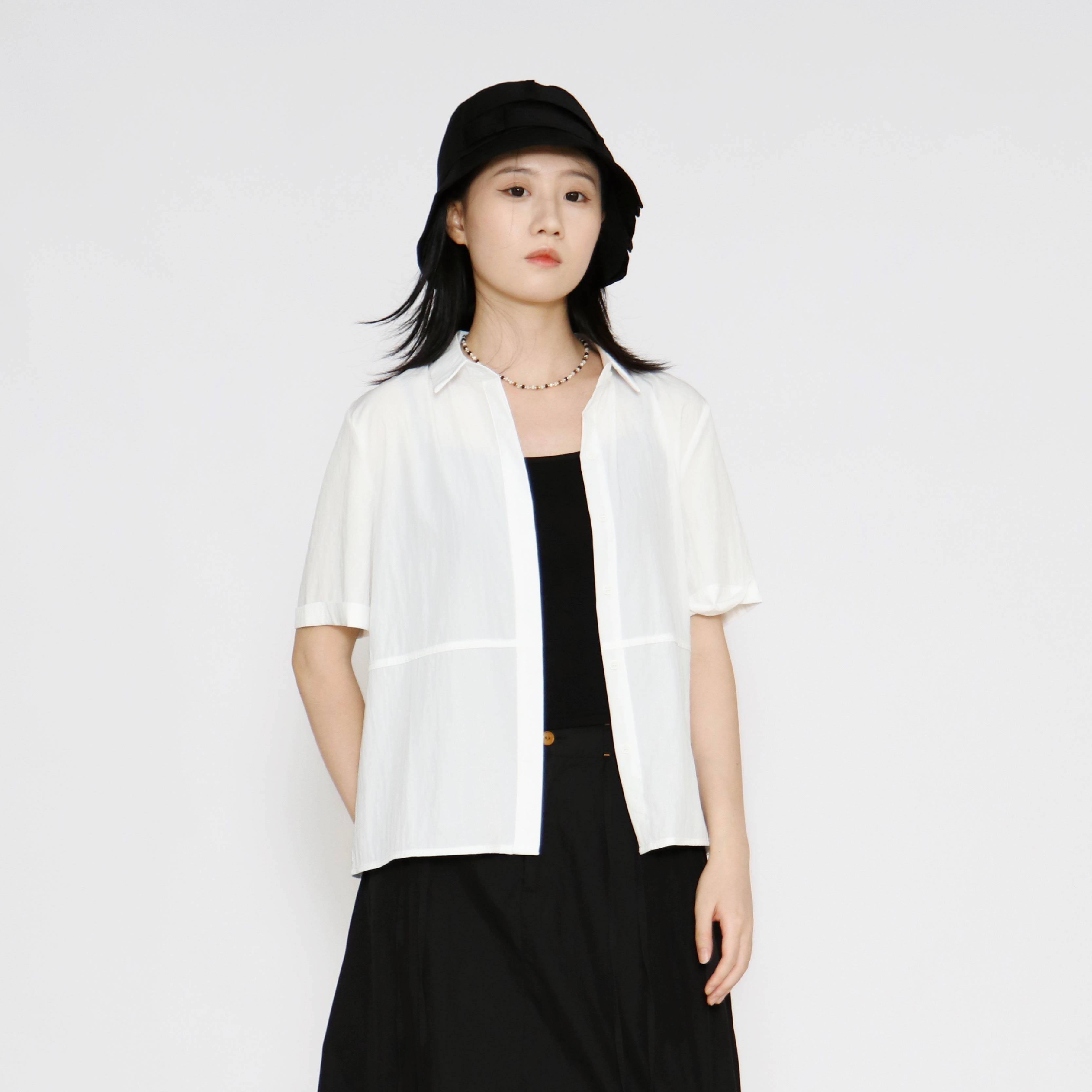 PATAVINITY简约休闲百搭小个子衬衫女秋季设计感高级时尚短袖衬衣
