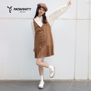 PATAVINITY春下摆压褶可调节背带裙女装8F3136001