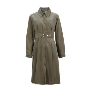 PATAVINITY气质长袖衬衫裙女秋冬通勤中长裙翻领收腰绑带连衣裙