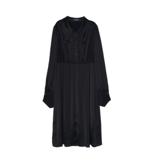 PATAVINITY文艺简约气质小黑裙连衣裙女春秋气质尖领收腰显瘦长裙