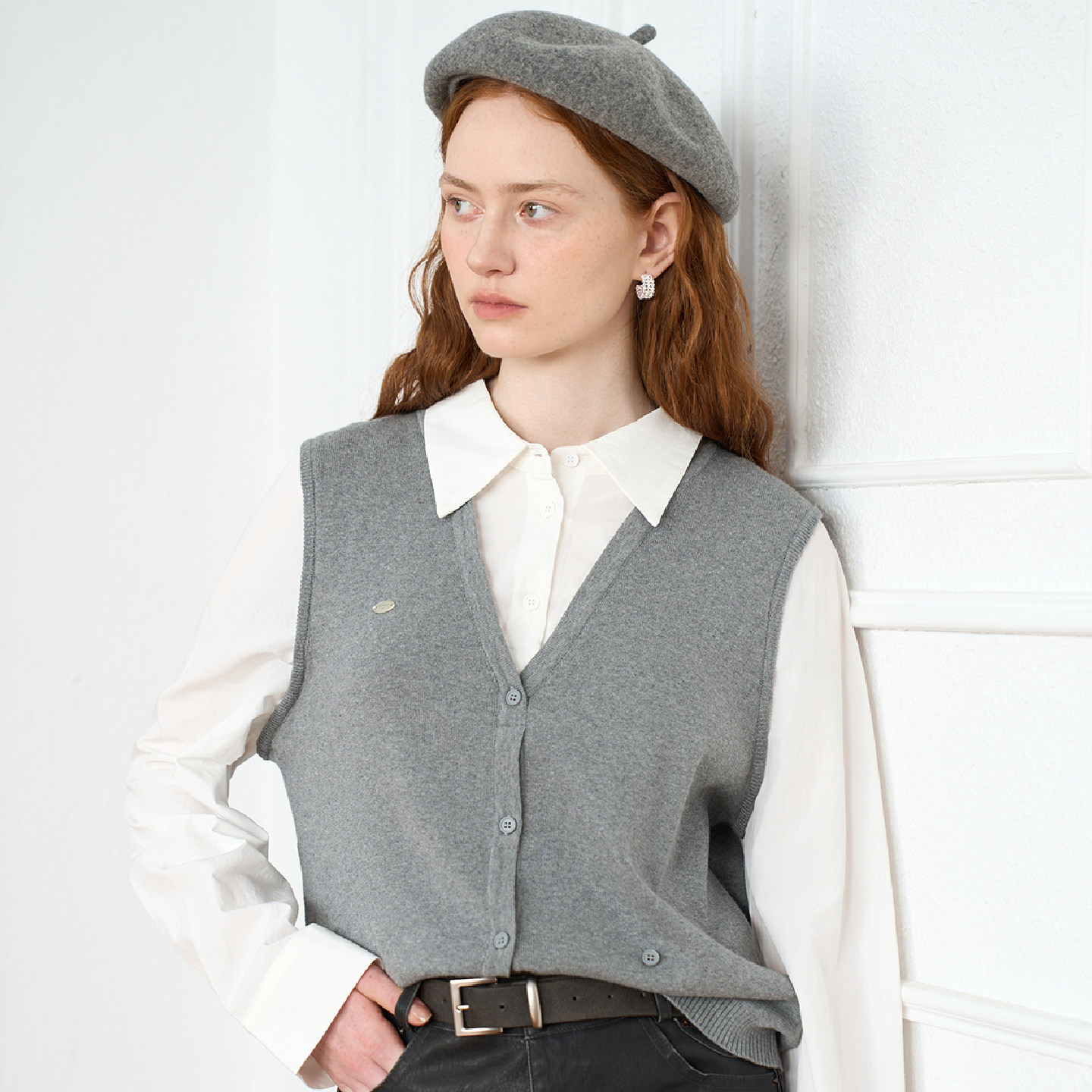 PATAVINITY假两件毛针织马甲背心拼接长袖衬衫女高级感学院风上衣