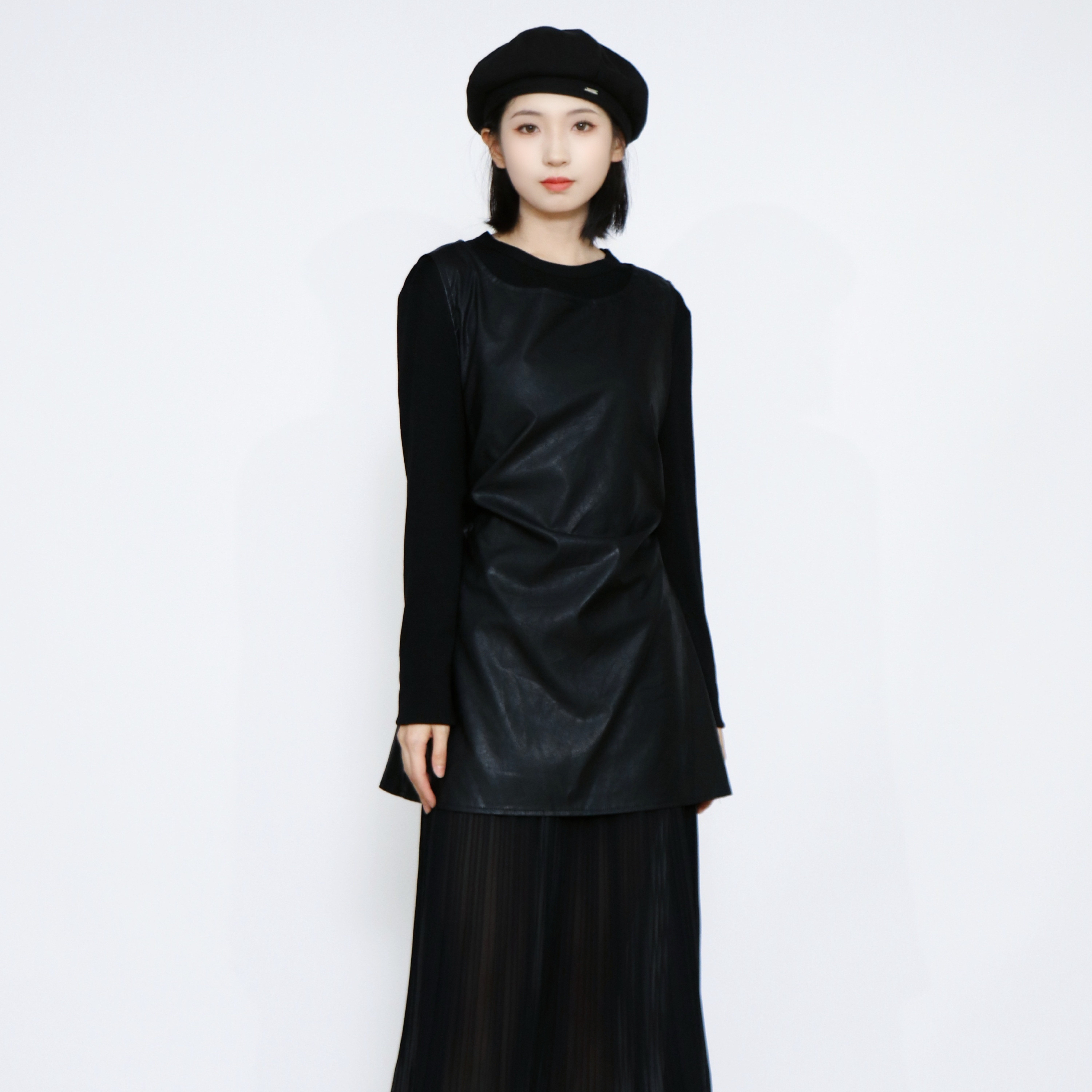 PATAVINITY法式设计感小众不规则拼接无袖背心裙女秋季显瘦连衣裙