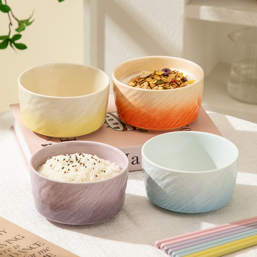 多巴胺渐变色陶瓷碗家用米饭碗