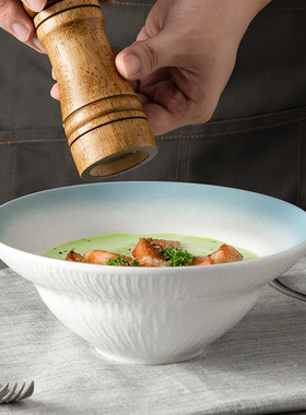 创意家用汤碗泡面碗沙拉碗高级感大号汤碗网红白色石纹陶瓷餐具