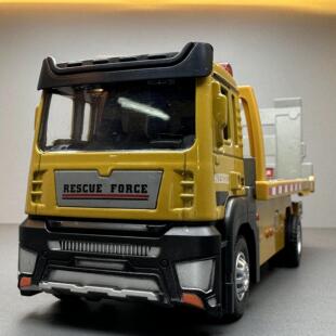 【DZ075】天鹰合金车模1:32平板运输车清障拖车回力发声玩具车音