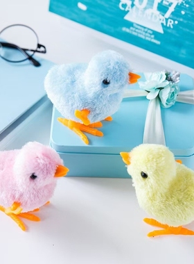 1个装上链玩具鸡毛绒小鸡无翅跳跳鸡毛绒发条小鸡