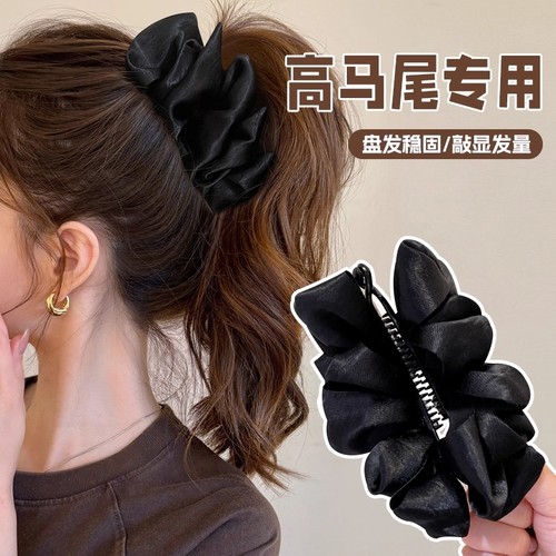 【1个】亮丝褶皱香蕉夹竖夹高马尾发夹