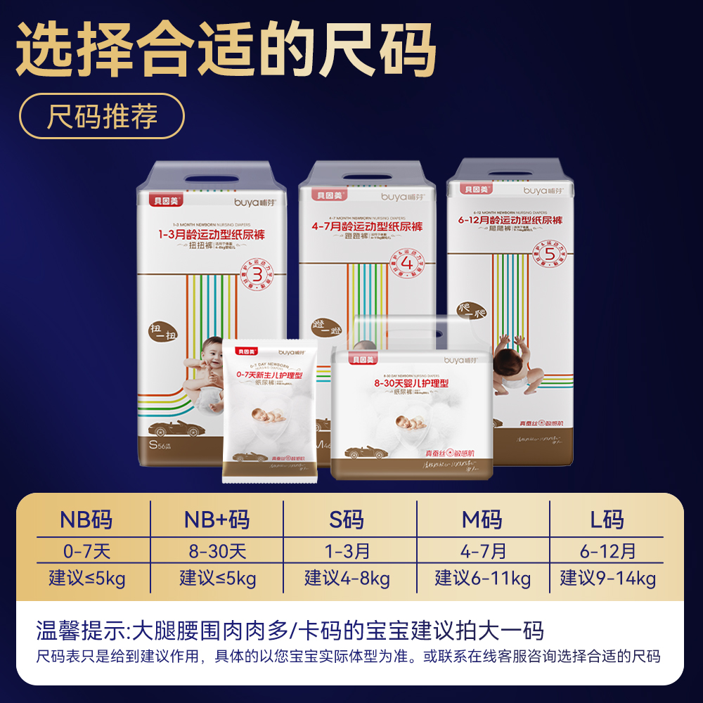 【U先5片】贝因美8-30天新生儿护理型纸尿裤4片纸尿裤宝宝纸尿裤