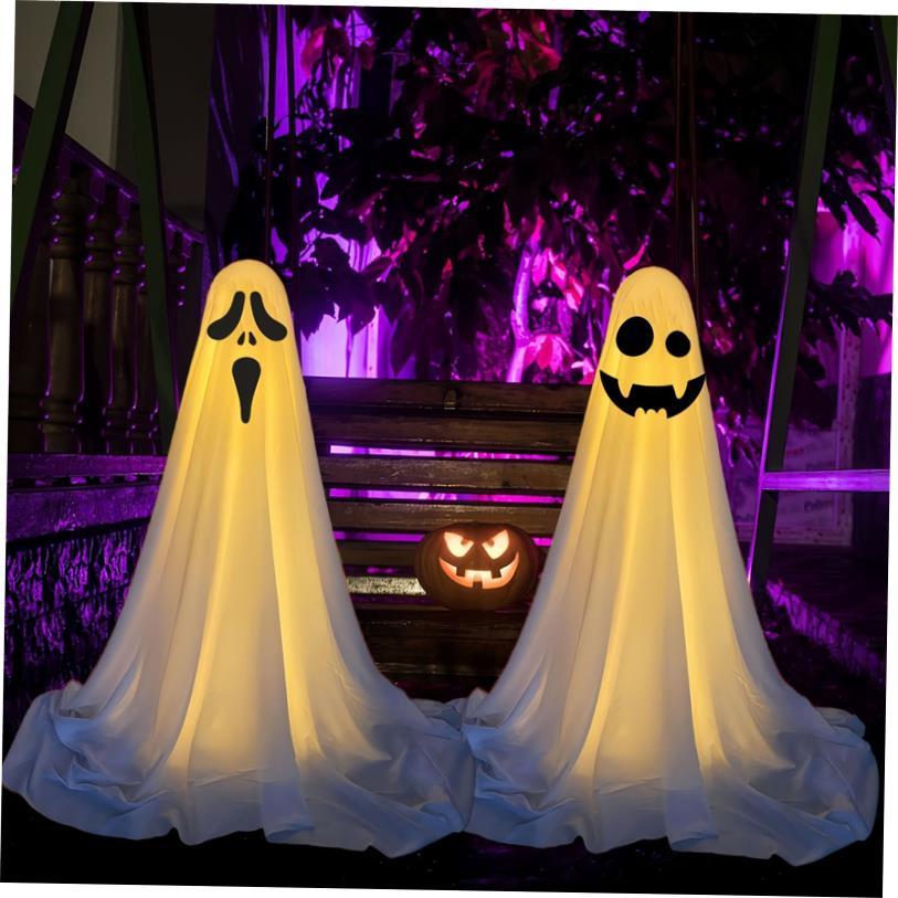 Halloween decoration, glowing ghost, front porch, courtyard