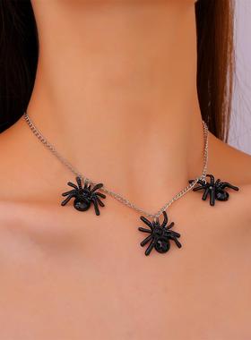 Vintage black spider pendant necklace with collarbone chain