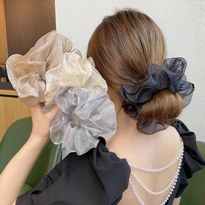 Summer Solid Organza Scrunchie Hair Bands Women Girls Elegan