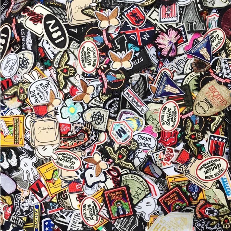 50PCs Mixed Iron On and Sew-On Patches For Clothing Embroide